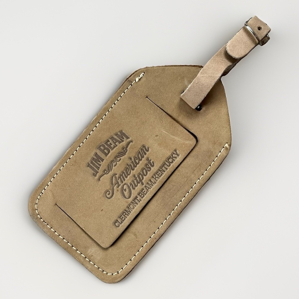 Jim Beam Brown Leather Luggage Travel Tag Distillery Whiskey American Outpost